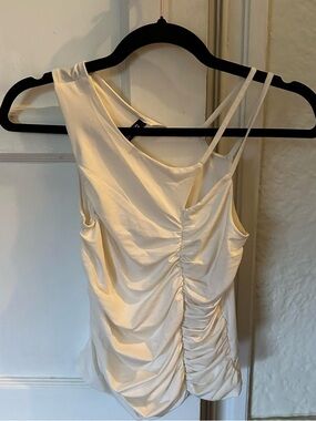 H&M Cream One-Shoulder Ruched Tank Top